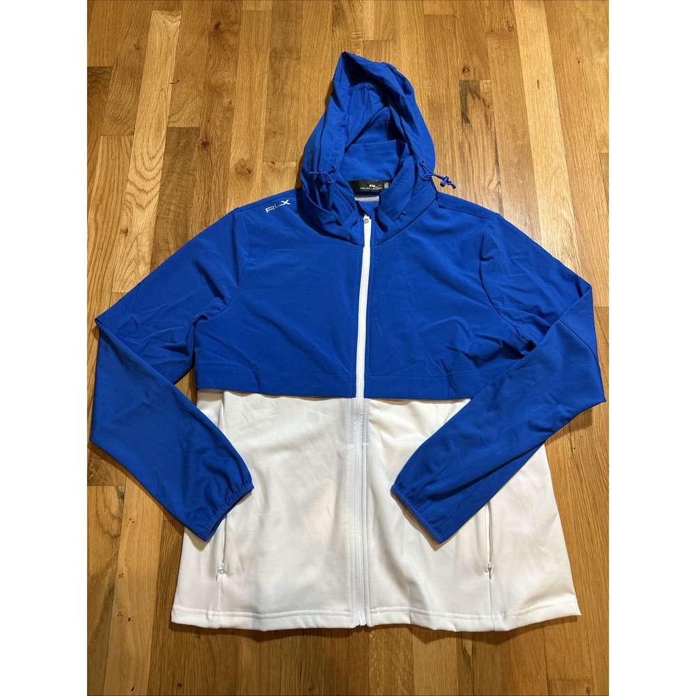 Ralph Lauren RLX Women's L Golf Jacket Power Stretch Hybrid Full Zip Hooded Blue
